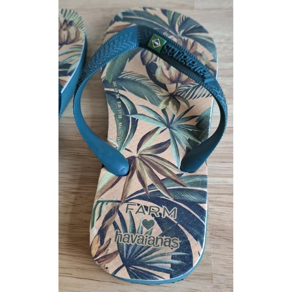 Havaianas x FARM Rio Bananart Teal flip-flops Sz 6W/5M Eur 37/38, Bra 35/36 - Picture 5 of 8